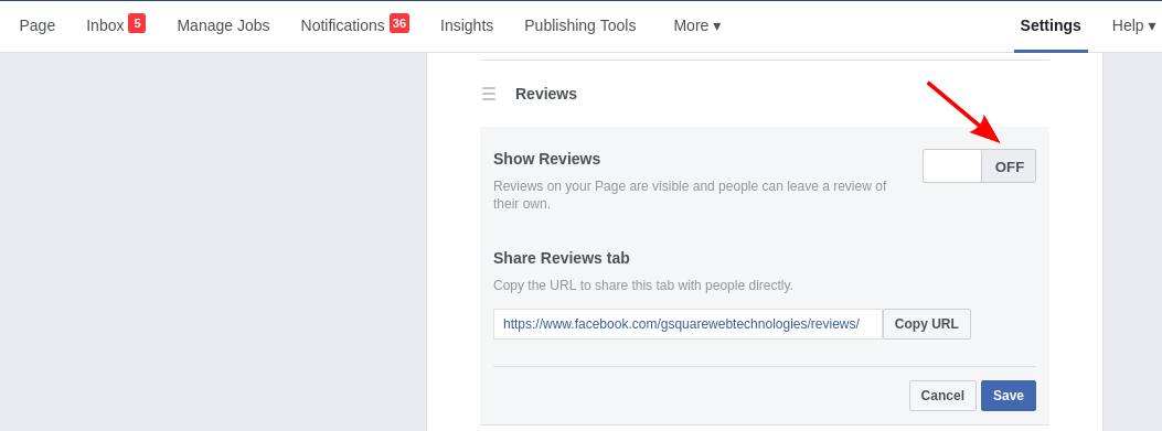 how to disable facebook page reviews